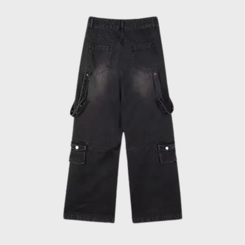 Calças Jeans Cargo Street Loose para homens e mulheres, streetwear, bolsos múltiplos, calças jeans, roupas vintage, calças soltas