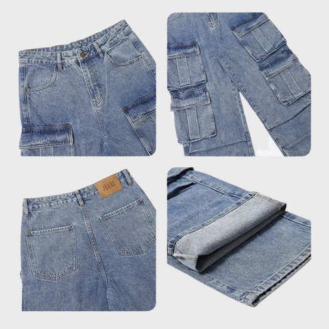 Outono calças de brim baggy dos homens azul pernas largas calças jeans oversize carga coreano moda roupas masculinas streetwear calças moletom