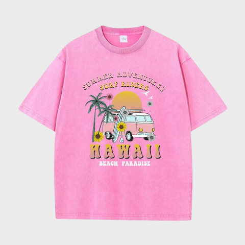 Camiseta Oversized Hawaii Beach Paradise, manga curta, casual, respirável, moda de rua, camisas extragrandes, verão