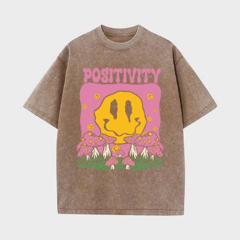 Mulheres algodão lavado camisetas tendência angustiado solto camisetas cogumelos rosto sorridente positividade carta impressão topos roupas casuais