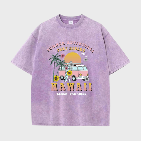 Camiseta Oversized Hawaii Beach Paradise, manga curta, casual, respirável, moda de rua, camisas extragrandes, verão