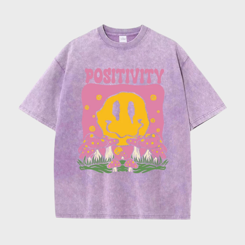 Mulheres algodão lavado camisetas tendência angustiado solto camisetas cogumelos rosto sorridente positividade carta impressão topos roupas casuais