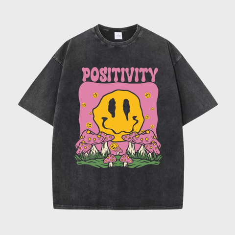 Mulheres algodão lavado camisetas tendência angustiado solto camisetas cogumelos rosto sorridente positividade carta impressão topos roupas casuais