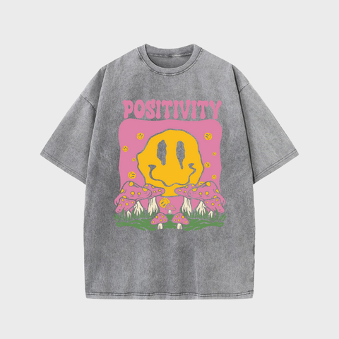 Mulheres algodão lavado camisetas tendência angustiado solto camisetas cogumelos rosto sorridente positividade carta impressão topos roupas casuais
