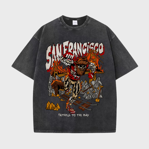 San francisco em torno do pescoço camiseta de manga curta para homens, respirável e conforto, com design gráfico, da baía, de alta qualidade