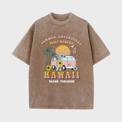 Camiseta Oversized Hawaii Beach Paradise, manga curta, casual, respirável, moda de rua, camisas extragrandes, verão
