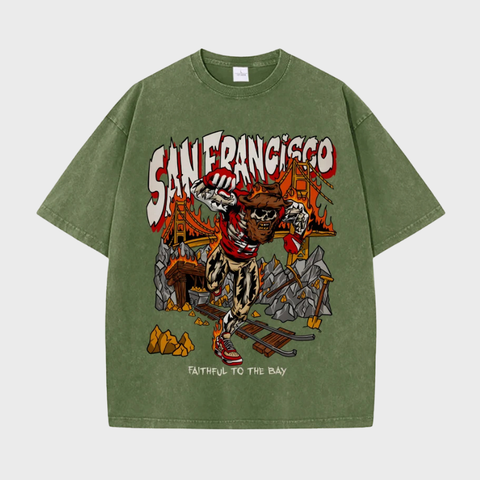 San francisco em torno do pescoço camiseta de manga curta para homens, respirável e conforto, com design gráfico, da baía, de alta qualidade