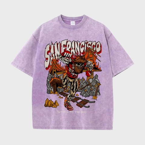 San francisco em torno do pescoço camiseta de manga curta para homens, respirável e conforto, com design gráfico, da baía, de alta qualidade
