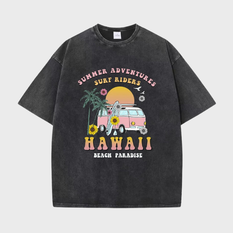 Camiseta Oversized Hawaii Beach Paradise, manga curta, casual, respirável, moda de rua, camisas extragrandes, verão